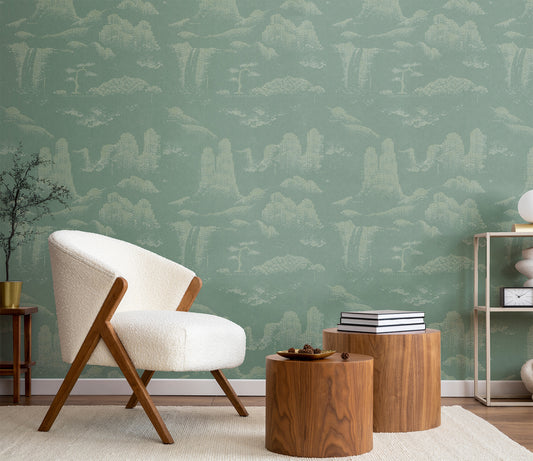 Shan Shui on Grasscloth