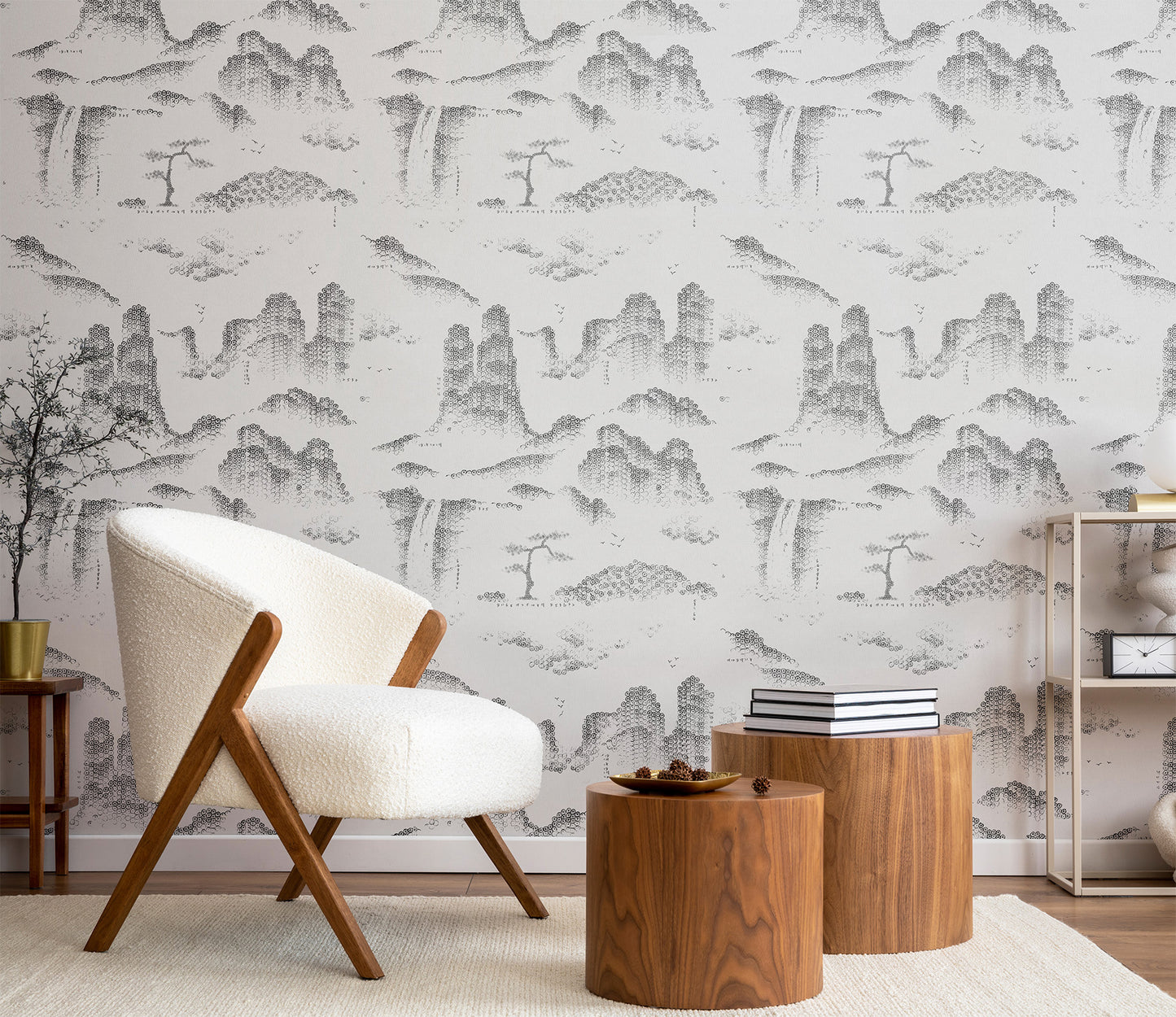 Shan Shui on Grasscloth